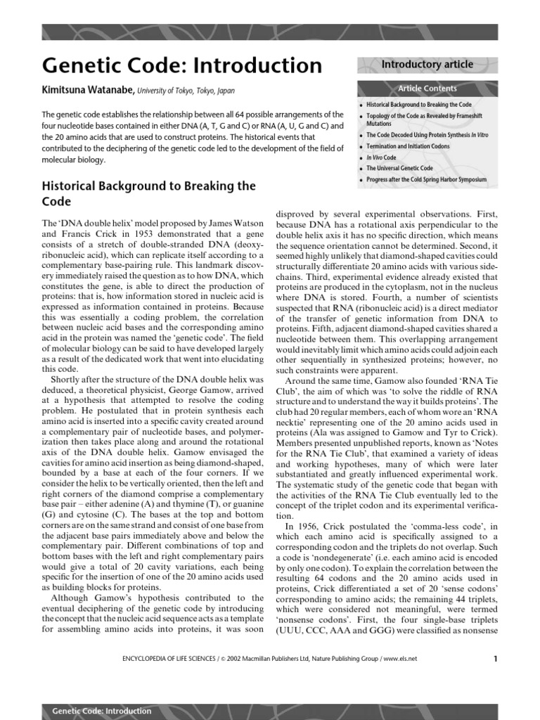 Genetic Code Introduction.pdf | Genetic Code | Dna