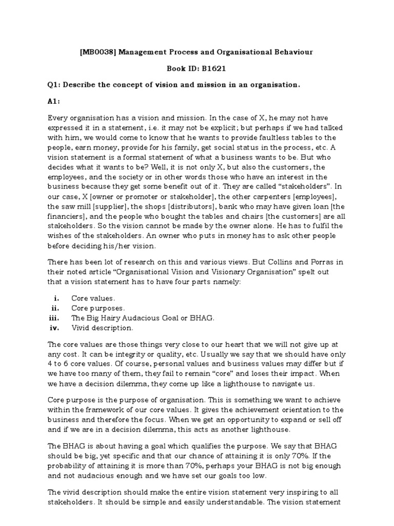 MBA - Management Process and Organisational Behavior Question Sol | PDF