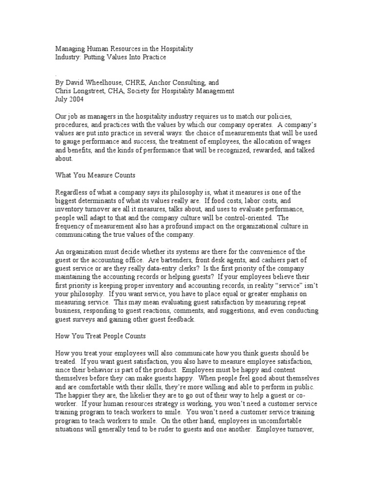Aligning HR Practices with Hospitality Values | PDF | Job Satisfaction ...