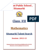 Class VII Maths Sitamarhi Talent Search 2013 - 1 PDF