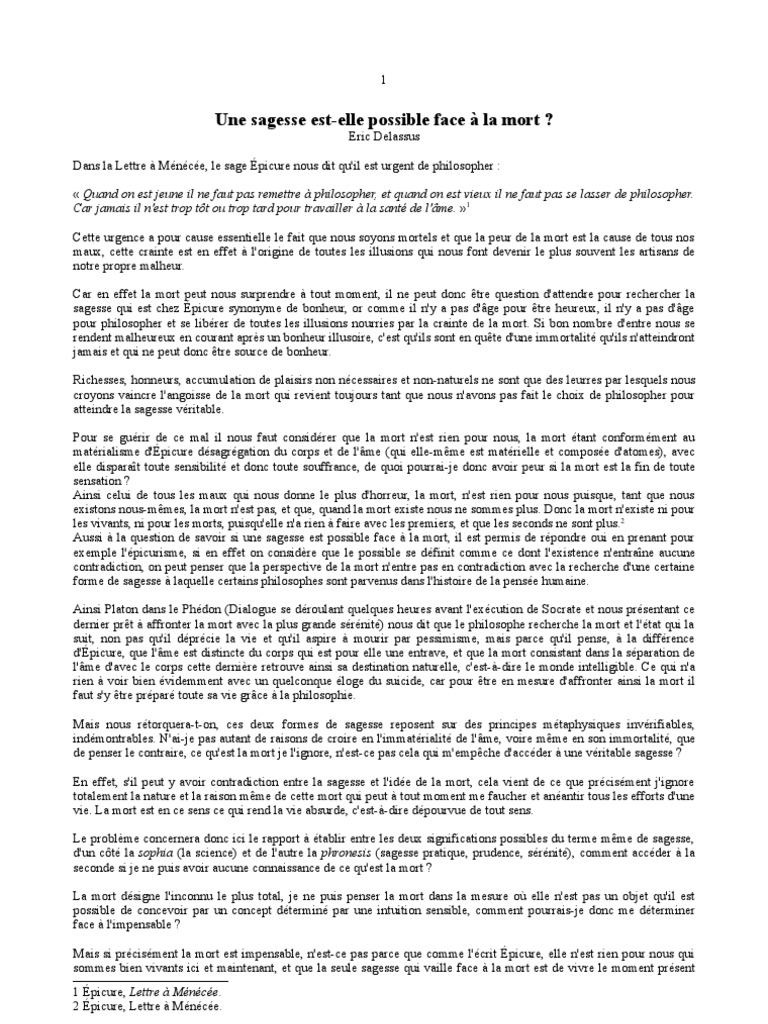 epicure lettre à ménécée