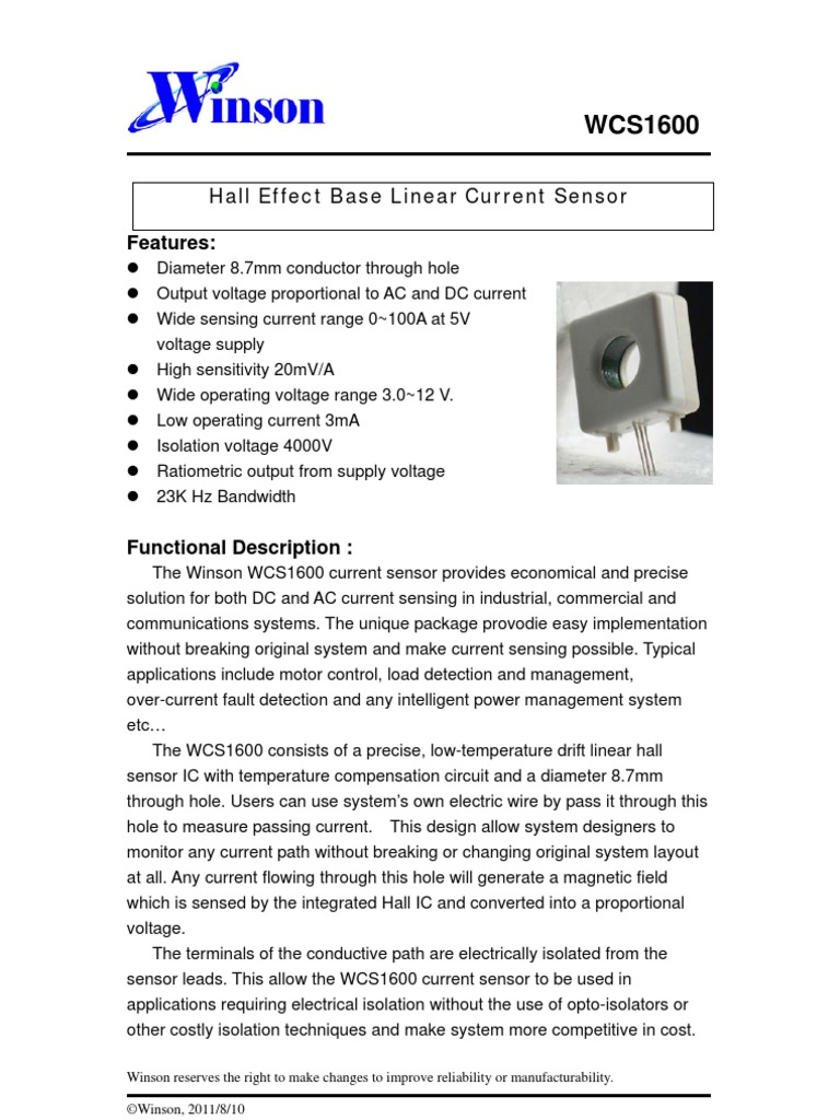 WCS1600 | PDF | Sensor | Electric Current