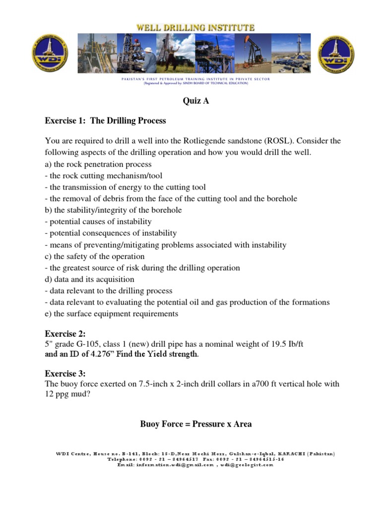 Quiz A Exercise 1 The Drilling Process PDF