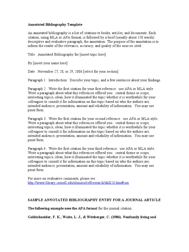 Annotated Bibliography Template  Citation