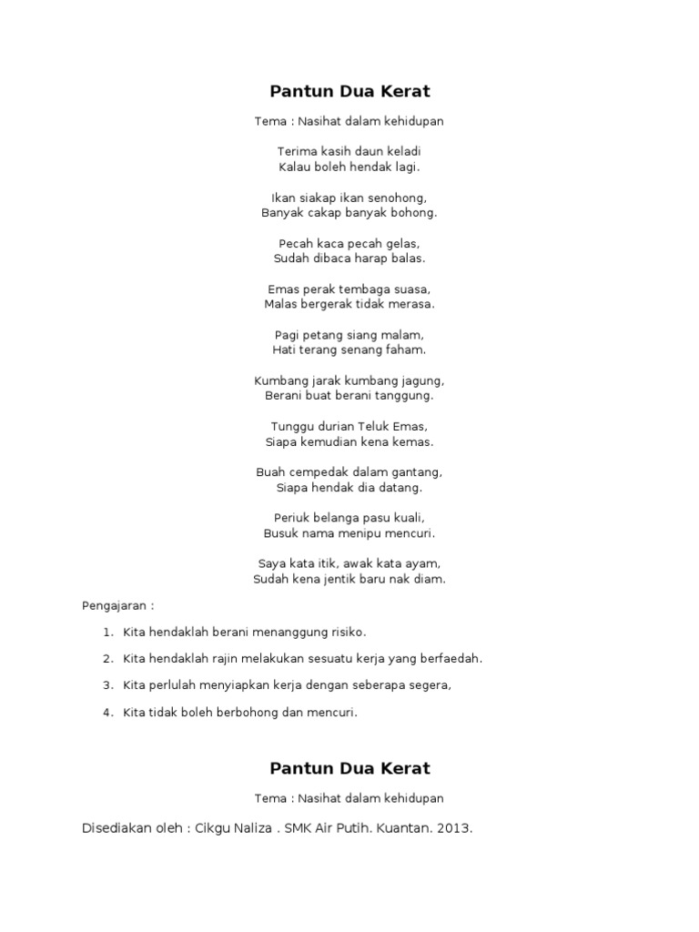Pantun Dua Kerat Nasihat Pdf