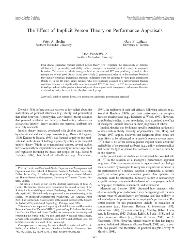The Effect of Implicit Person Theory On Performance Appraisals | PDF