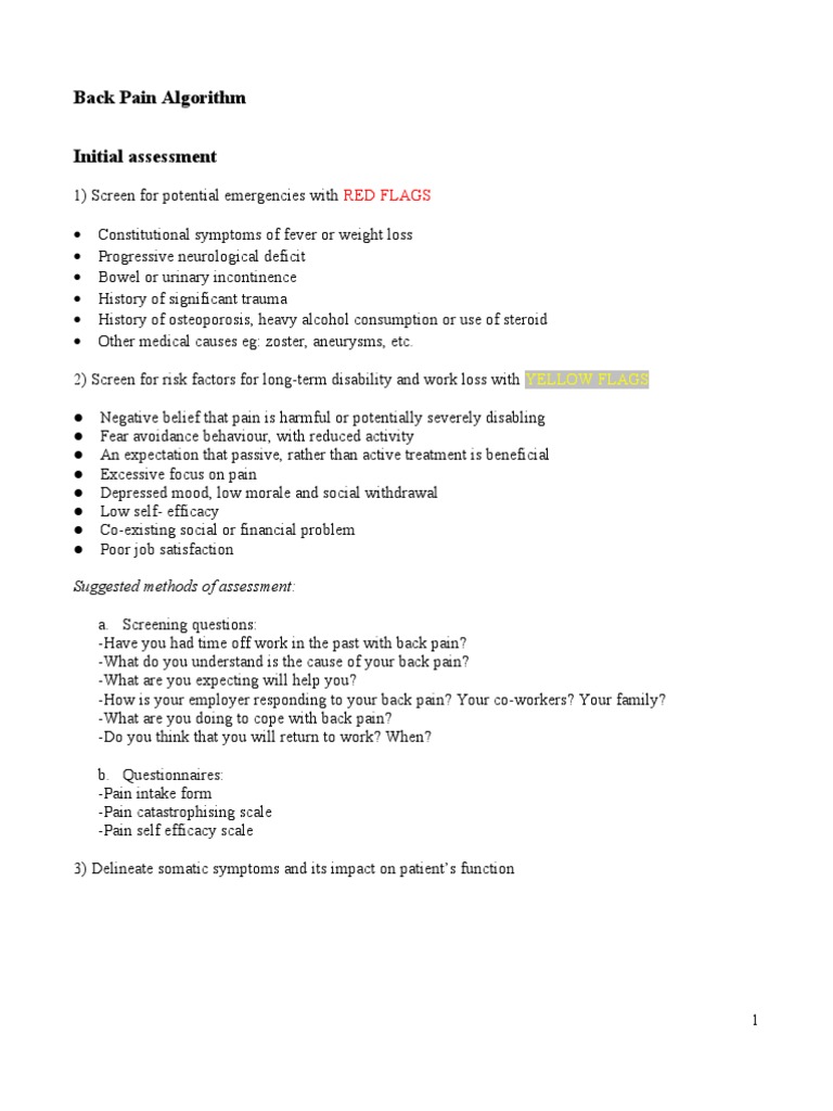 Back Pain Management Algorithm | PDF | Back Pain | Pain