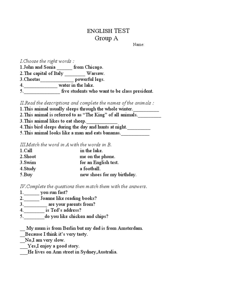English Language Test for Students | PDF | Language Arts & Discipline ...