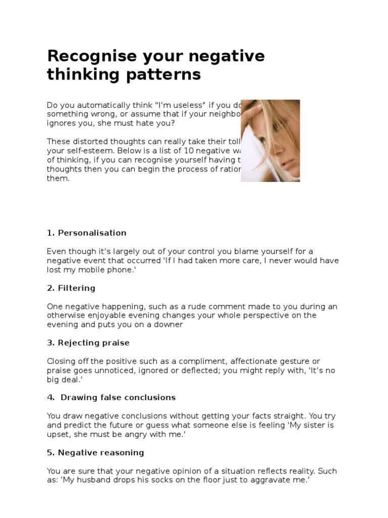 Recognizing Negative Thinking Patterns | PDF | Behavioural Sciences ...