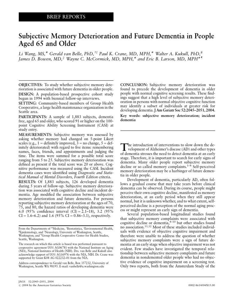 Memory Decline and Dementia Risk in Seniors | PDF | Dementia | Memory