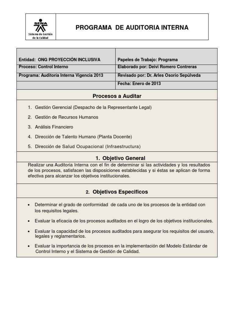 Programa de Auditoría Interna 2013 | PDF | Gestión de la calidad ...