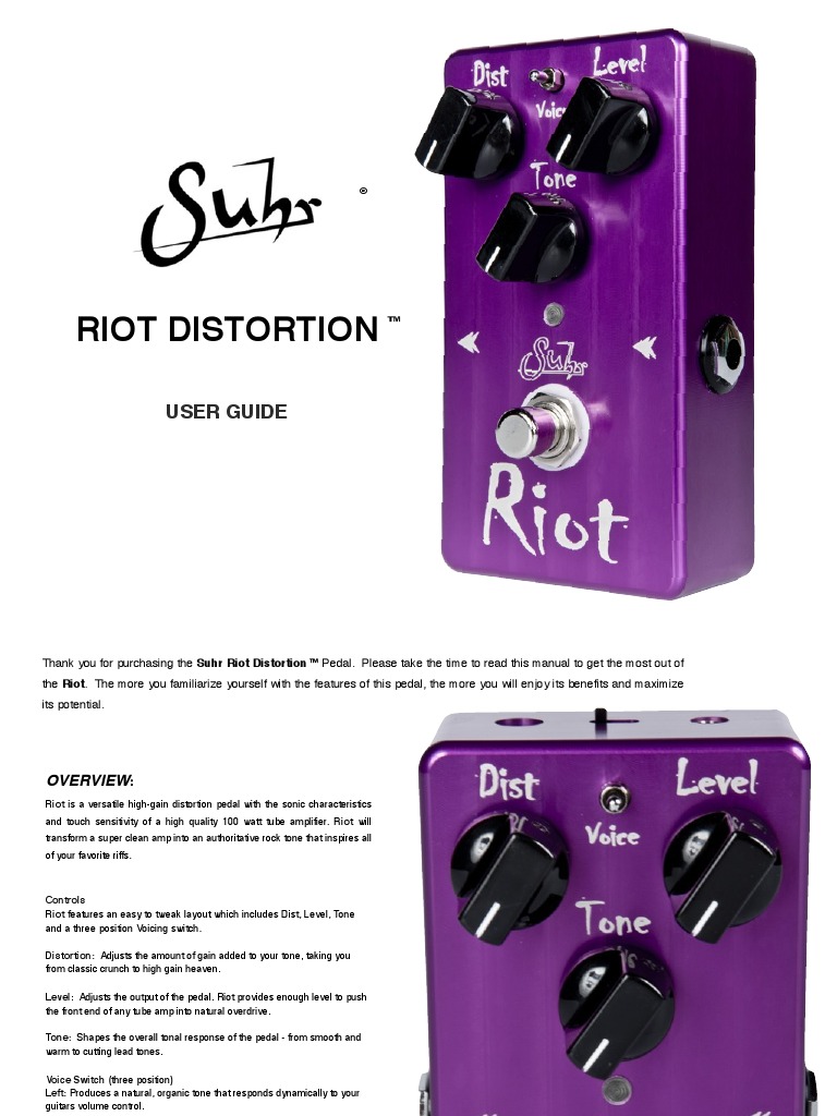 Suhr Riot Distortion User Manual | PDF | Amplifier | Switch