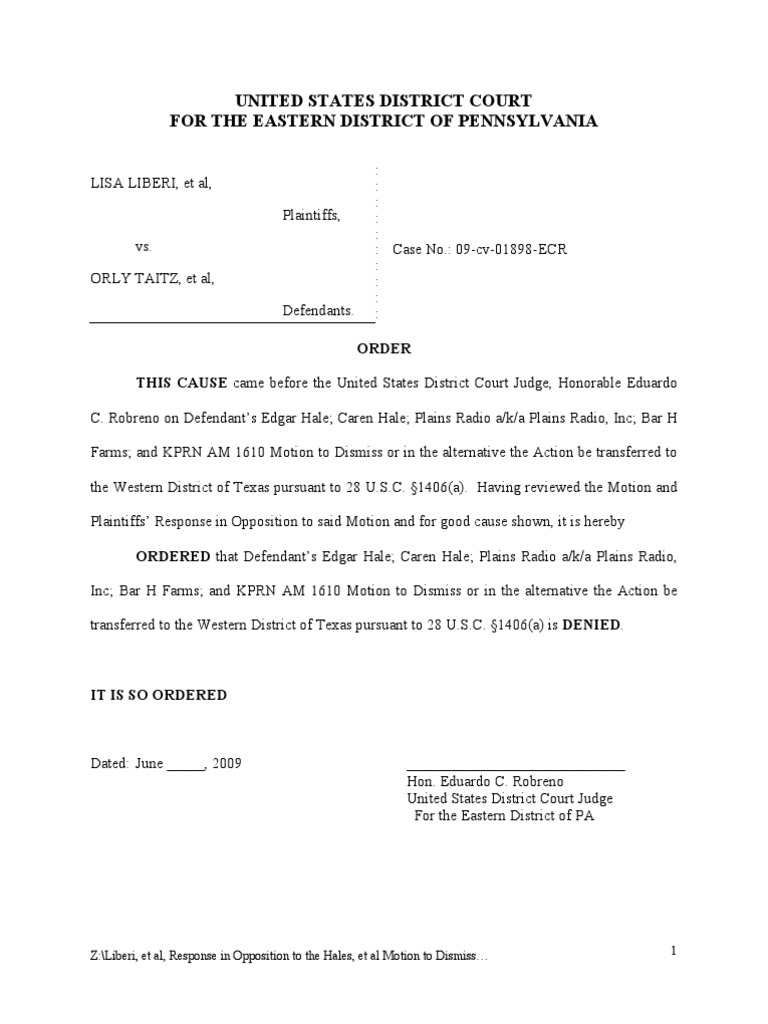 56 2009!06!11 Opposition Re 25 Hale Motion To Dismiss Download Free PDF Complaint