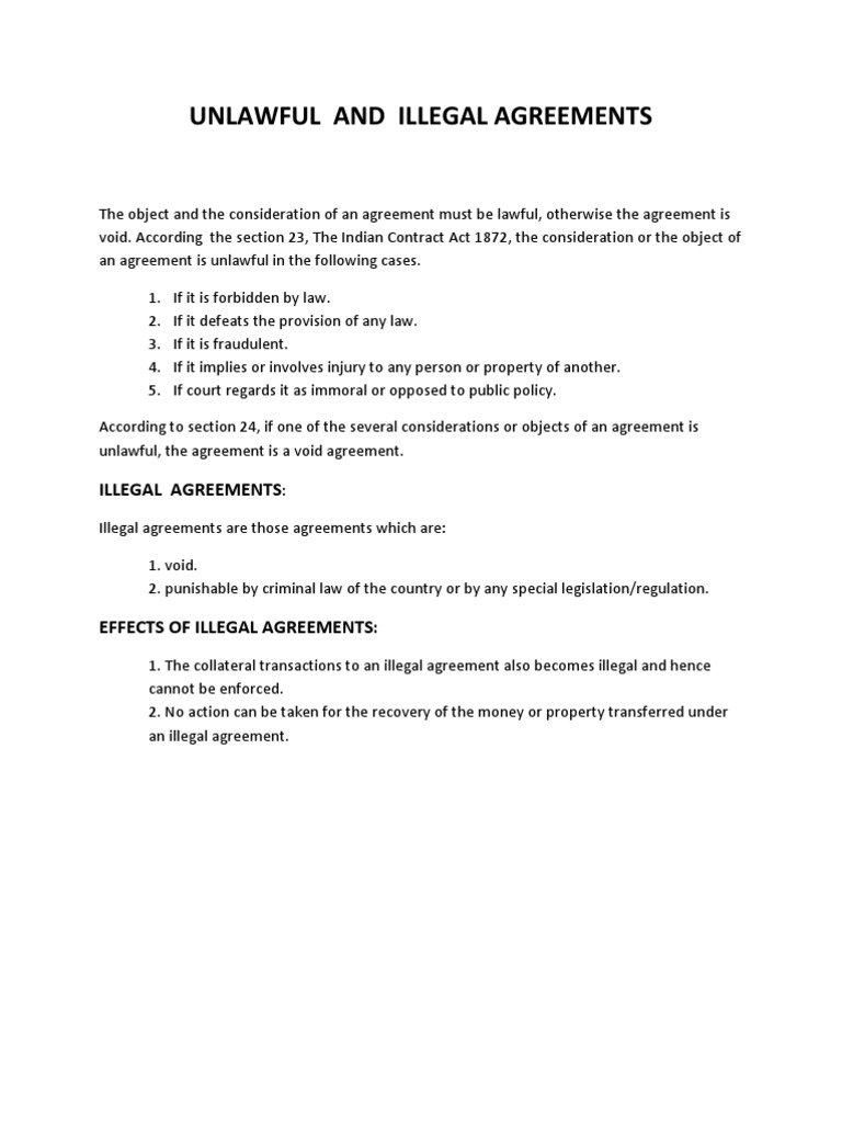 Unlawful and Illegal Agreements
