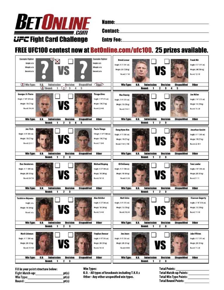 Ufc 100 Fight Card Bet On UFC PDF Ultimate Fighting Championship
