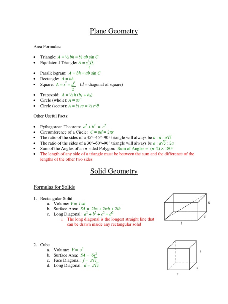SAT II Math Level 2 Subject Test Notes: Geometry