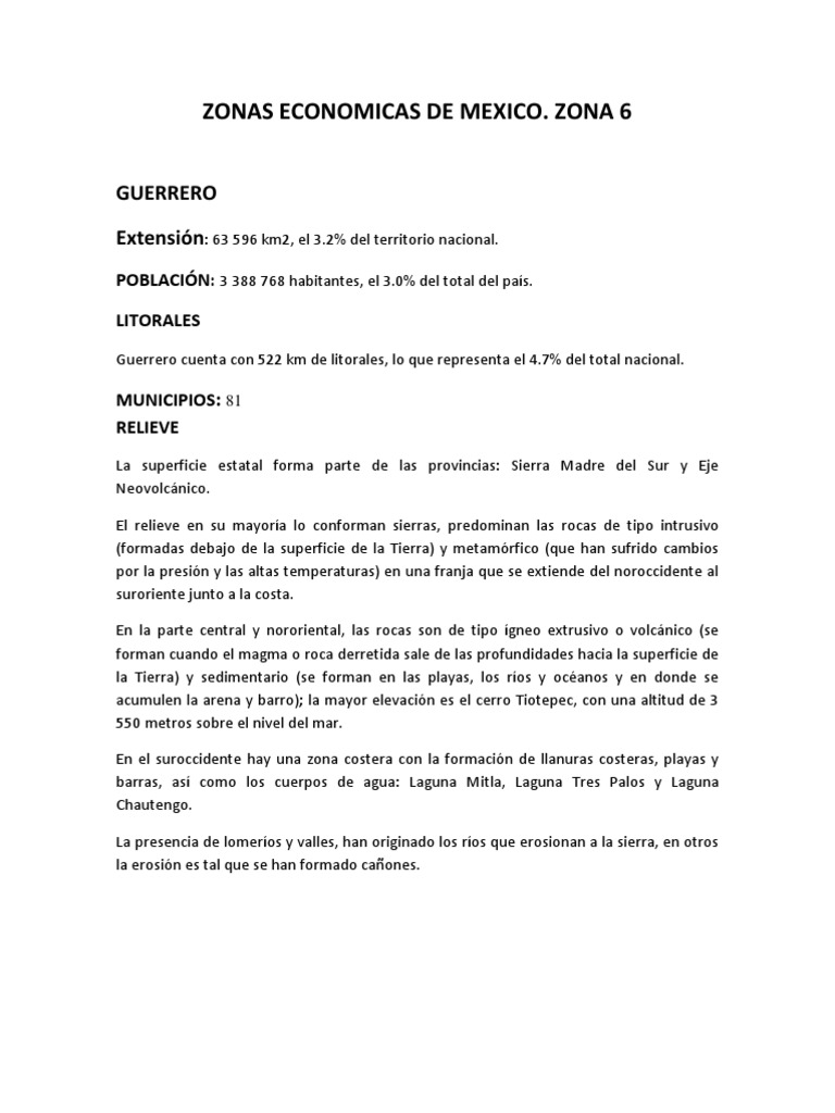 Zonas Económicas de México: Guerrero, Oaxaca y Chiapas | PDF | Roca ...