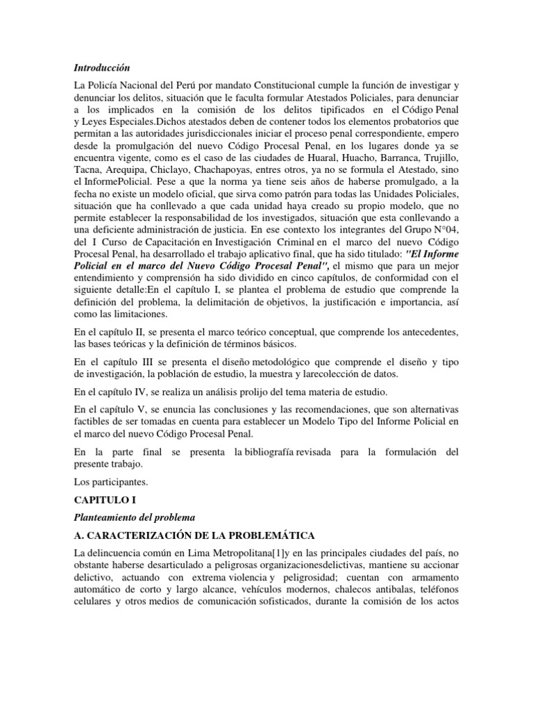 Informe Policial | PDF | Derecho penal | Intención (Derecho Penal)