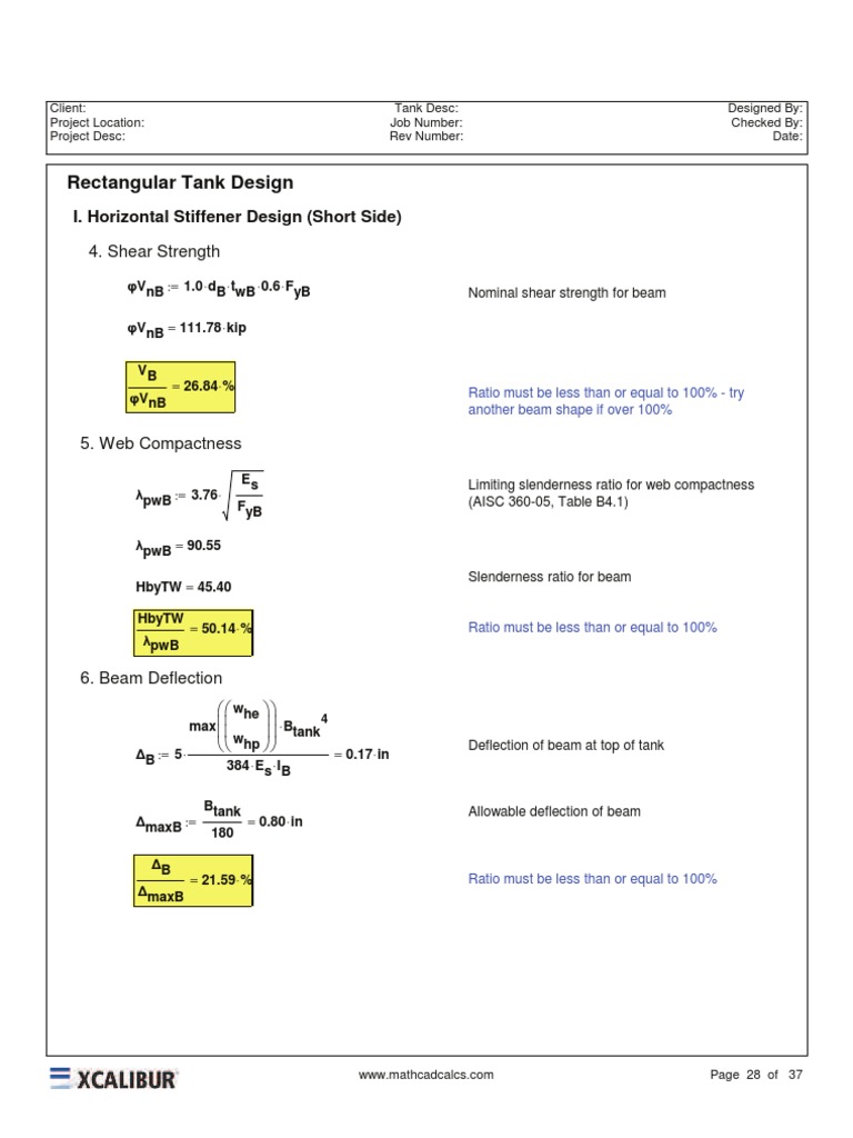 Rectangular Tank Design I. Horizontal Stiffener Design (Short Side) PDF