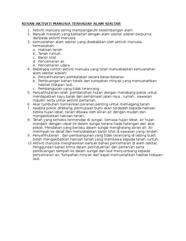 Kesan Aktiviti Manusia Terhadap Alam Sekitar Pdf