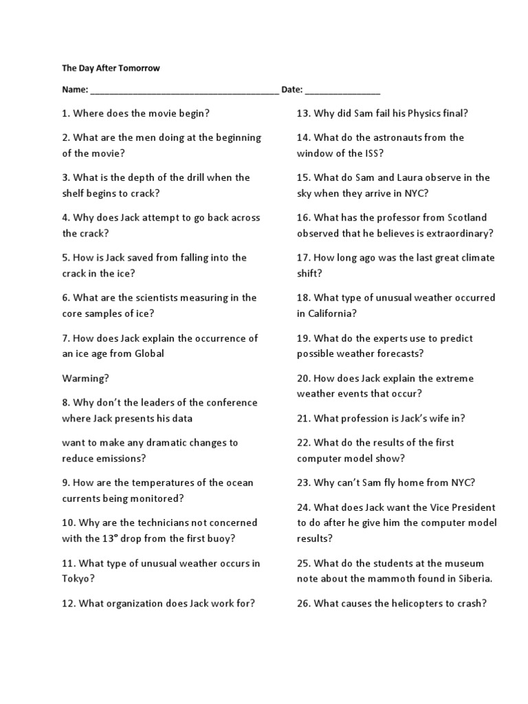The Day After Tomorrow Worksheet | PDF | Weather | Physical Geography
