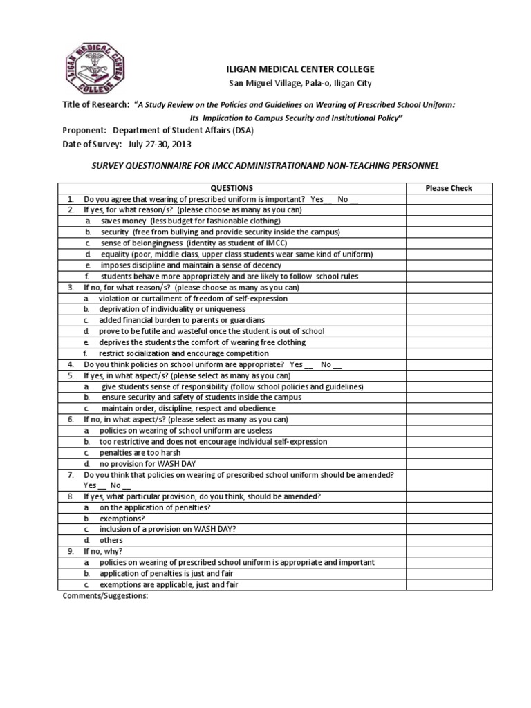 School Uniform Policy Impact Survey | PDF