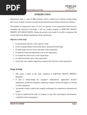 Internship Project Report Itc Hotel Done Ravi Kumar Hs Mba Pdf Tourism Economies