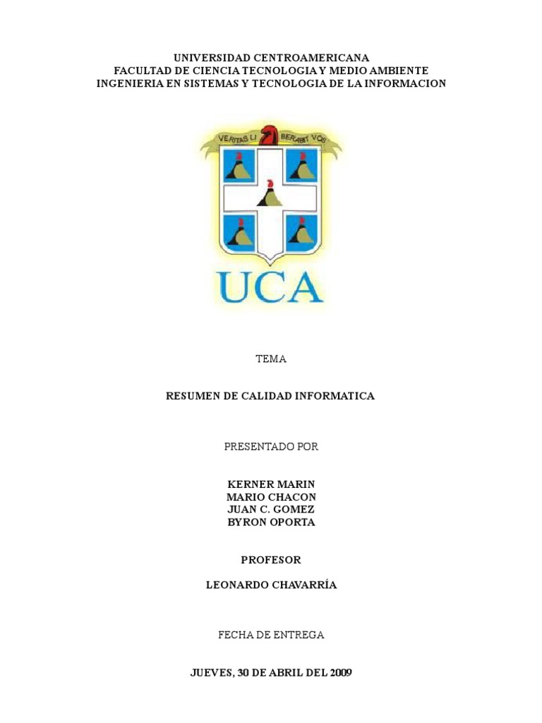 Resumen sobre Calidad Informática | PDF | Calidad (comercial) | Software