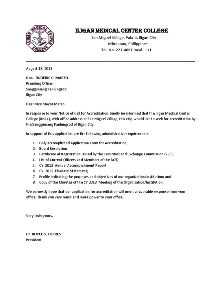 Letter of Application To SP Accreditation | PDF