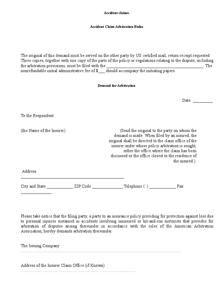 Accident Claim Form 1 Arbitration Insurance Free 30