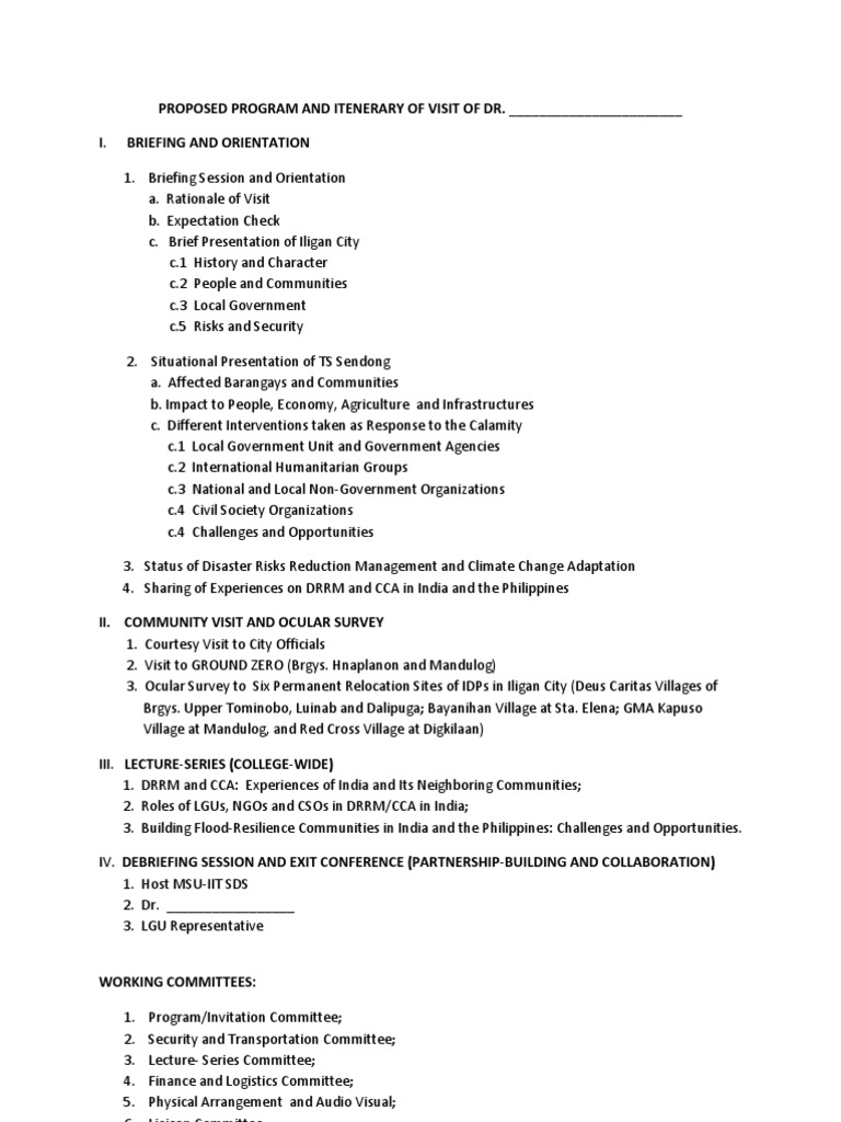 Proposed Program and Itenerary of Visit of Dr. | PDF | Non Governmental ...
