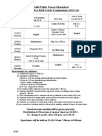 Date Sheet Half Yearly Examination 2013