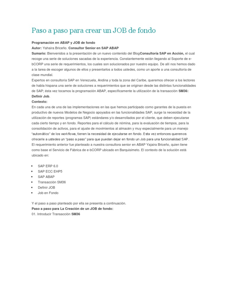 Crear JOB en SAP: Guía Paso a Paso | PDF | Negocios