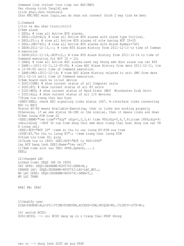 BSC/RNC Command Line Guide | PDF | Computers