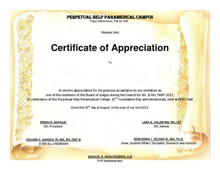 certificate of appreciation sample for judges