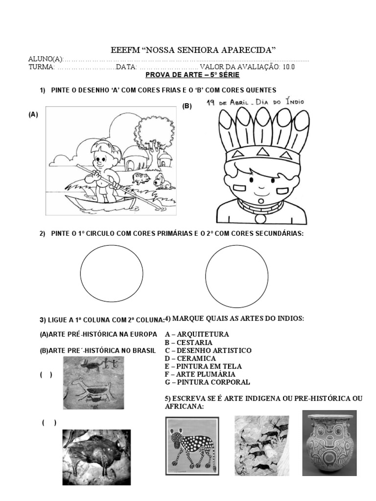 Prova de Artes - 5º Ano | PDF