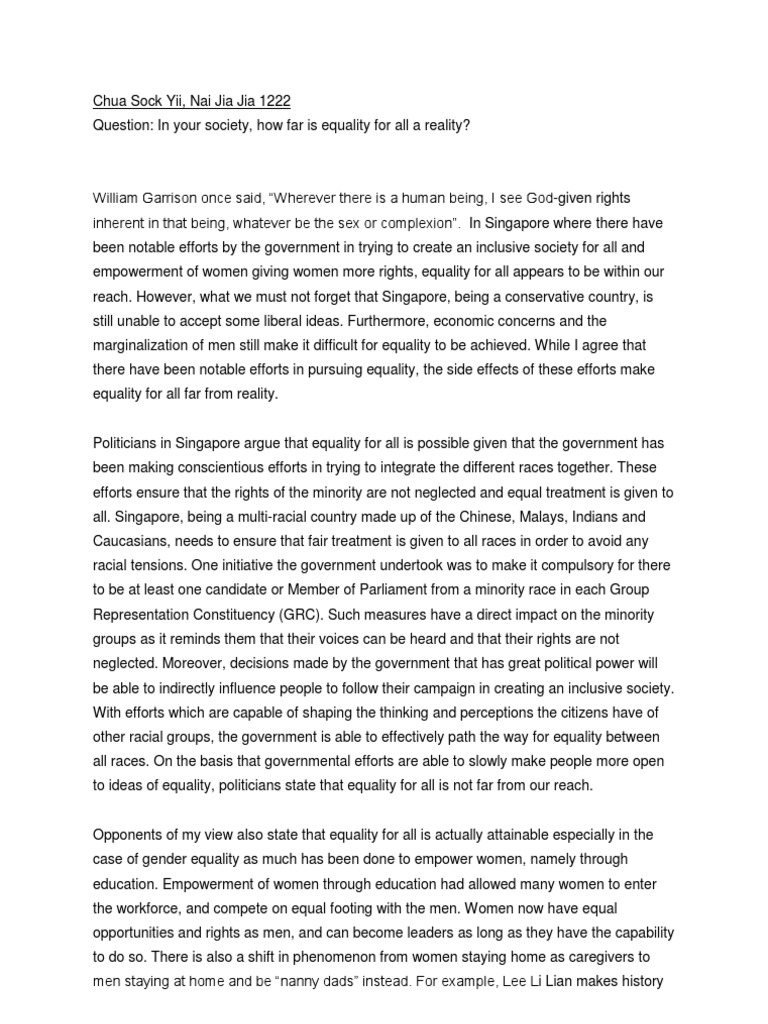 essay on gender equality class 10