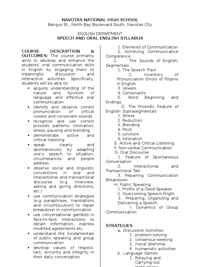 Speech and Oral Eng Syllabus Speech English Language