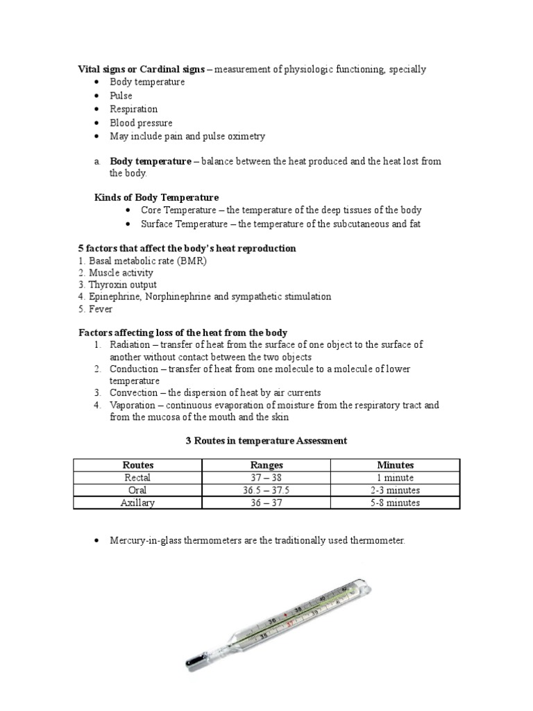 Vital Signs or Cardinal Signs | PDF | Thermoregulation | Physiology