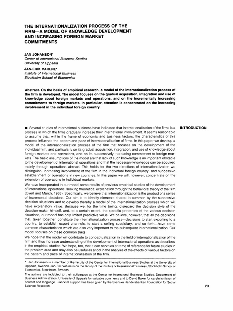 The Internationalization Process of The Firm-A Model of Knowledge ...