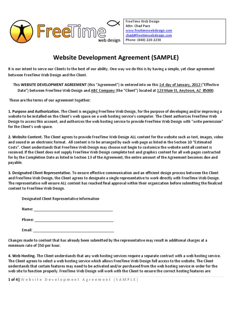 Sample website development agreement pdf web design websites