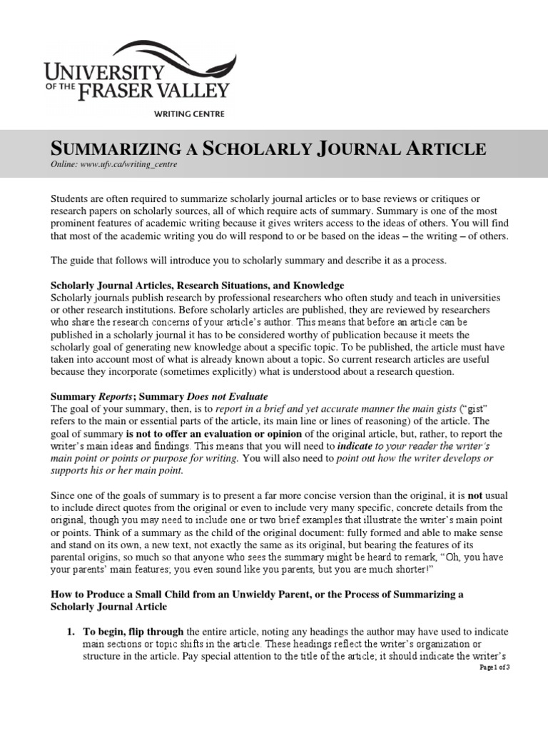 Summarizing A Scholarly Journal Article 2009 | PDF | Academic 