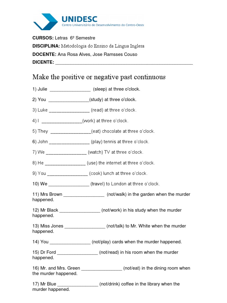 Past Continuous Exercises for English Learners | PDF