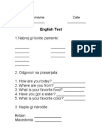 English Test: Name and Surname Date