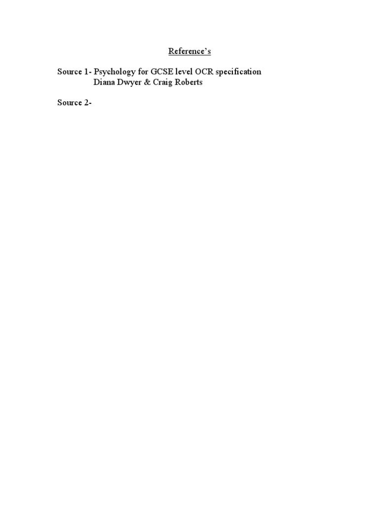 Reference's Source 1-Psychology For GCSE Level OCR Specification Diana ...