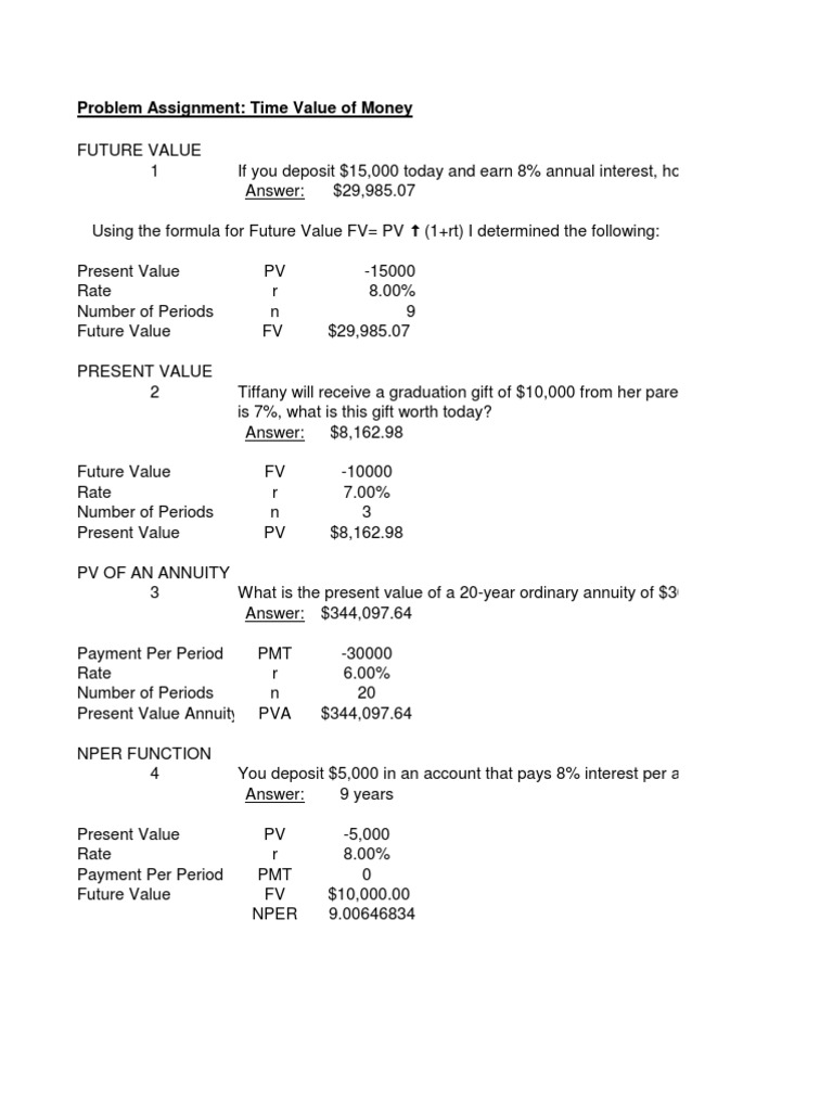 Time Value of Money Problems PDF