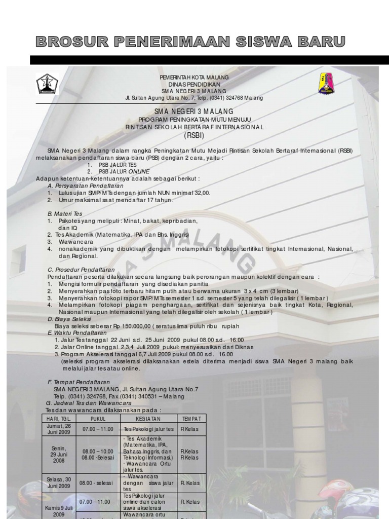 Penerimaan Siswa Baru Sma Negeri 3 Malang