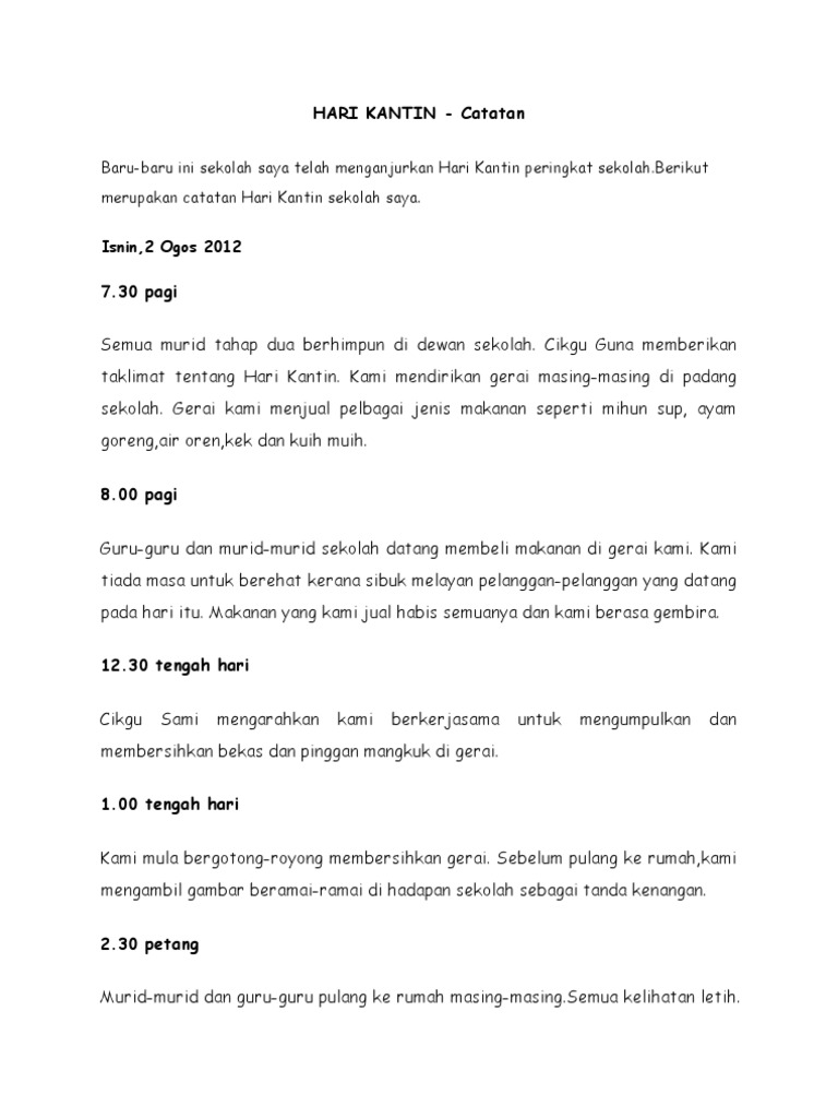 Karangan catatan hari Kantin Karangan catatan hari Kantin