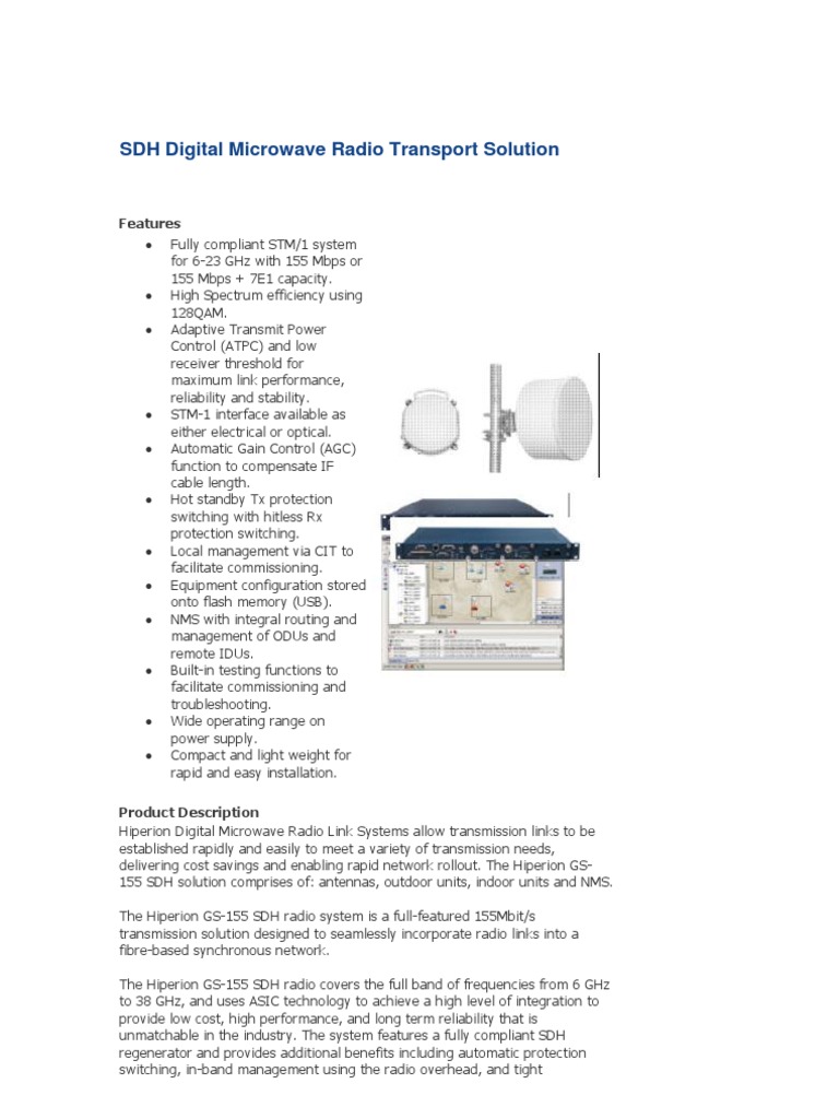 SDH Digital Microwave Radio Transport Solution | PDF | Radio | Microwave