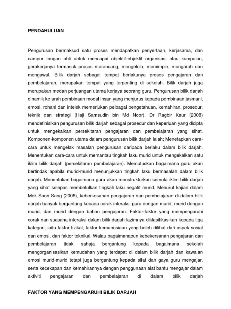 Pengurusan Bilik Darjah Dan Faktor Yang Mempengaruhi Pdf